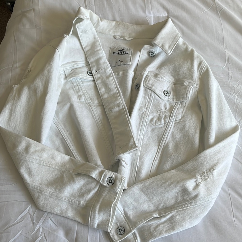 Hollister White Cropped Jean Jacket